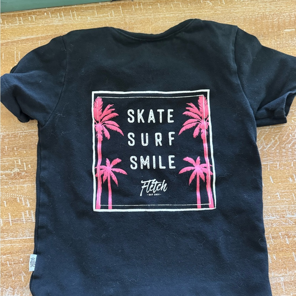 Fletch Kids Black Tee with Pink Palm Design